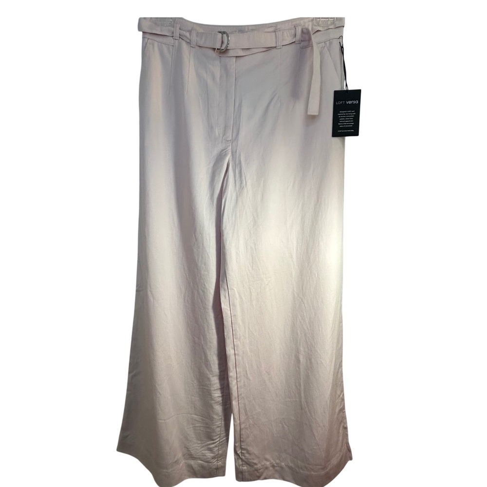 LOFT Versa Wide Leg Pants‎ Petite Size 8 Pink Belted Lyocell Linen Blend